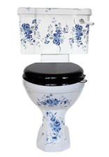 TRTC Floral Blue & White Close Coupled Toilet Traditional Victorian Edwardian