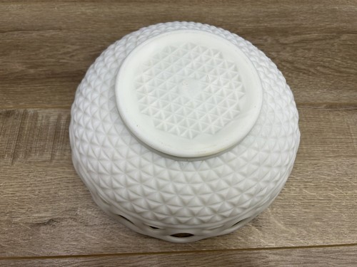 Vintage Imperial Glass Open Lacy Edge Wicker Pattern 10” Milk Glass Bowl - Picture 12 of 17