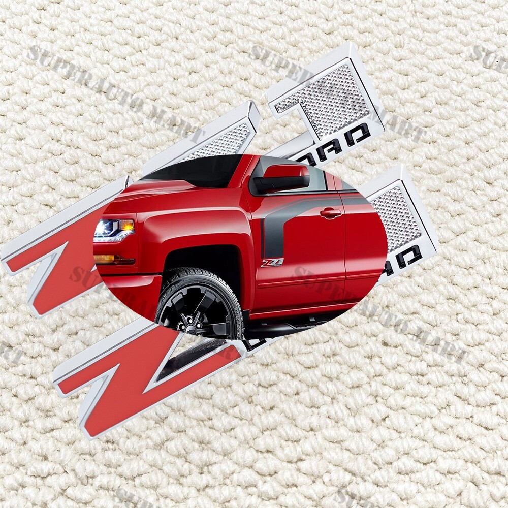 2PCS Metal Emblem Z71 OFF ROAD Badge Chrome Red for Silverado Fender Front Side