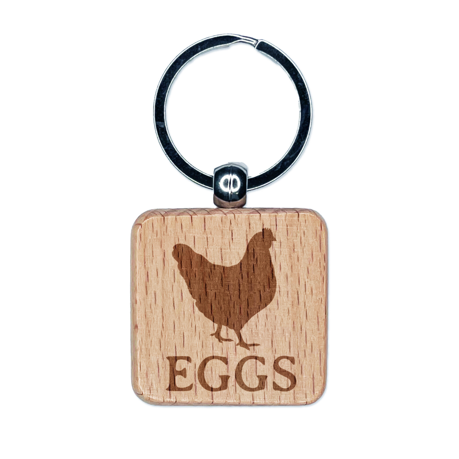 Chicken Farm Engraved Wooden Square Egg Keychain Charm Tag