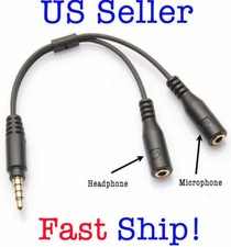 Y Adapter For Headsets W Separate Headphone Microphone Plugs 3.5mm M/F US Seller