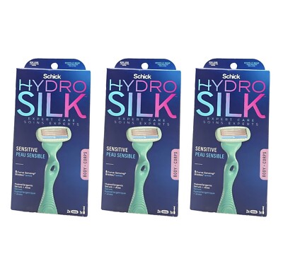 3X Schick Hydro Silk Body Sensitive Skin Women's Razor Handle + 2 Blade Refills