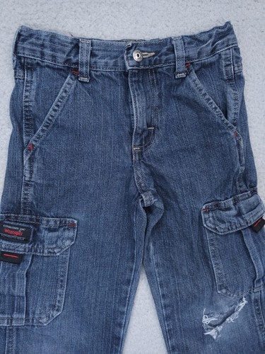 WRG Wrangler Jeans Co Boys Size 6 Regular Cargo Straight Leg Blue Denim Vintage - Picture 3 of 9