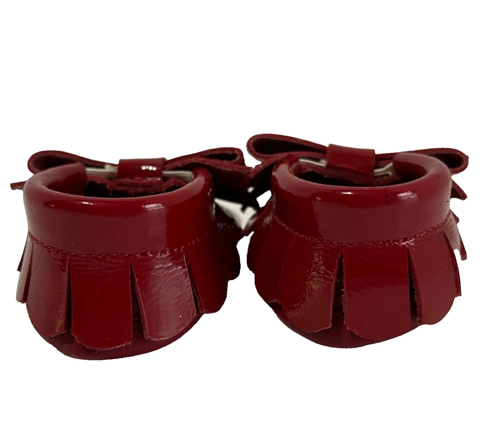 NEW Leather Red Mary Jane Shoe Moccasins Handmade Christmas Dress Baby 4" - Image 3 of 4