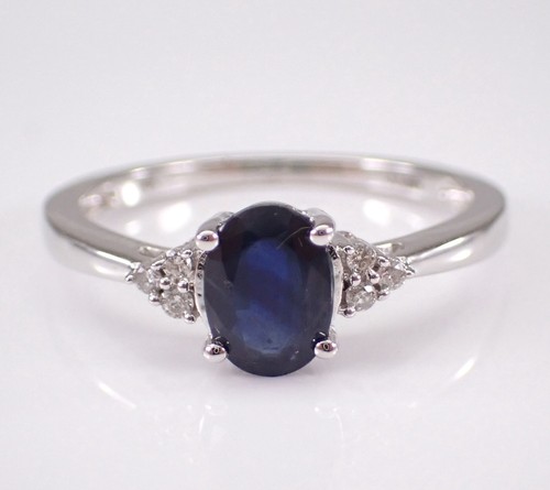 14K White Gold Diamond and Sapphire Petite Engagement Promise Ring Jewelry Gift - Picture 4 of 6