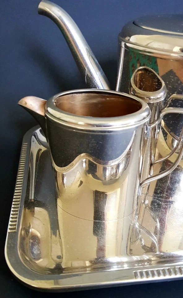 WMF Tablett Kaffeeset Straußenmarke Messing plaquiert M.Pl. 1910-1930 - Bild 3 von 4