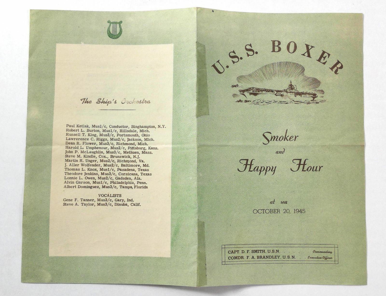 Rare 1945 USS BOXER CV 21 Navy Smoker & Happy Hour Boxing Match & Music Program eBay