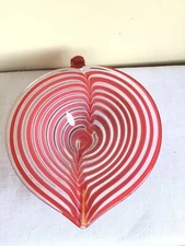 Vintage Murano Style Hand Crafted Candy Striped Art Glass Compote Bowl 10" D