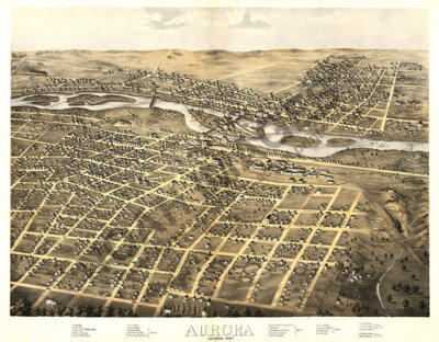 Panoramic Map of Aurora Illinois 16x20