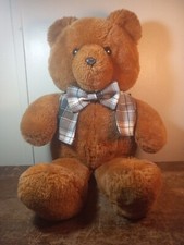 Dakin Fun Farm Brown Teddy Bear Plush Plaid Bow Tie  Vest 20" Korea 1986 Vtg