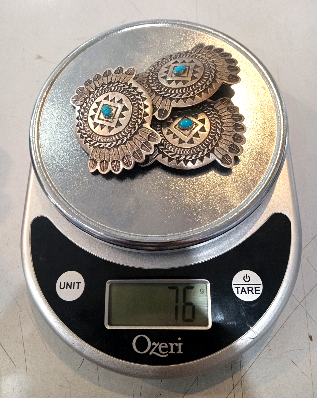 3 Navajo Sterling Silver Turquoise Manta Pins - Signed H. Mtz.- Harry ...