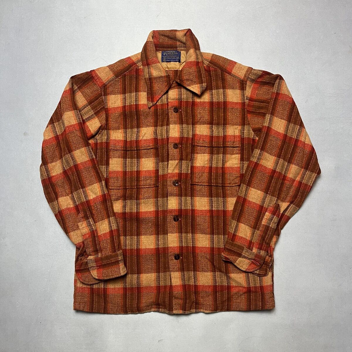 Vintage 50s Pendleton Loop Collar Shadow Plaid Wool Button Vintage 50s Pendleton Loop Collar Shadow Plaid Wool Button