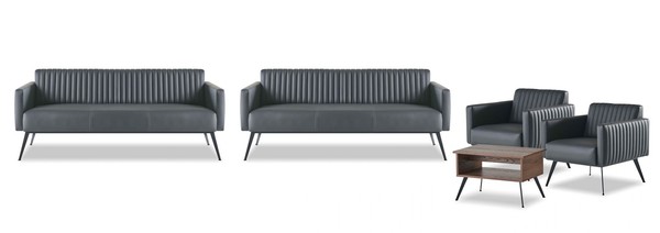 Arbeitszimmer-Set 5Tlg 2X 3-Sitzer 2X Sessel Couchtisch Braun Schwarz-image