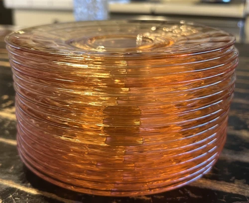 Set of 4 - VTG Block Optic Pink Plate 6" Depression Glass Hocking Glass Co.