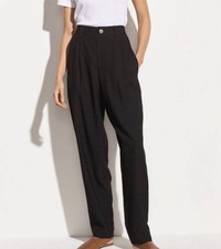 Vince Pleat Front Black Taper Trouser High Waist Elastic Pant 8 Black Business