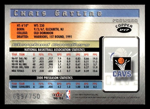 2000-01 Fleer Futures #147 Chris Gatling Copper SN - Picture 2 of 2