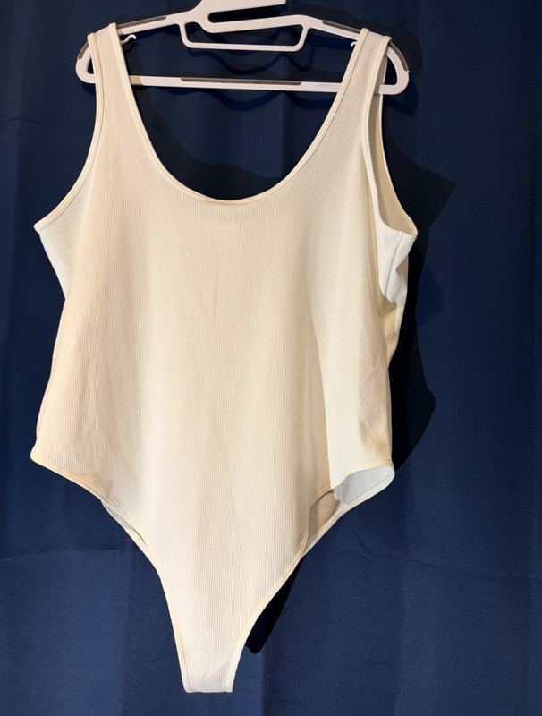 H&M White Solid Henley Button Tank Bodysuit Stretch One Piece Women’s L