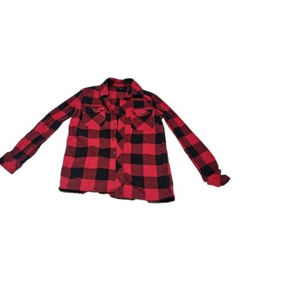 Eddie Bauer Kids S 7/8 Red Black Buffalo Plaid Flannel Shirt Button Front...