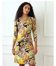 Karen Kane Petite Tropical Print A-Line Dress XLP Knit Yellow Resortwear NWT!