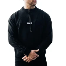 RawGear Mens Sweathshirt Quarter Zip Pullover Fleece Long Sleeve Black Size XL