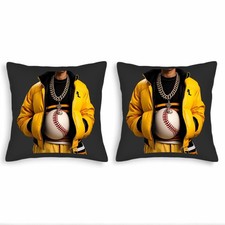 Set of 2 Square Throw Pillow Covers 18x18in - Bold Yellow and Black Accents