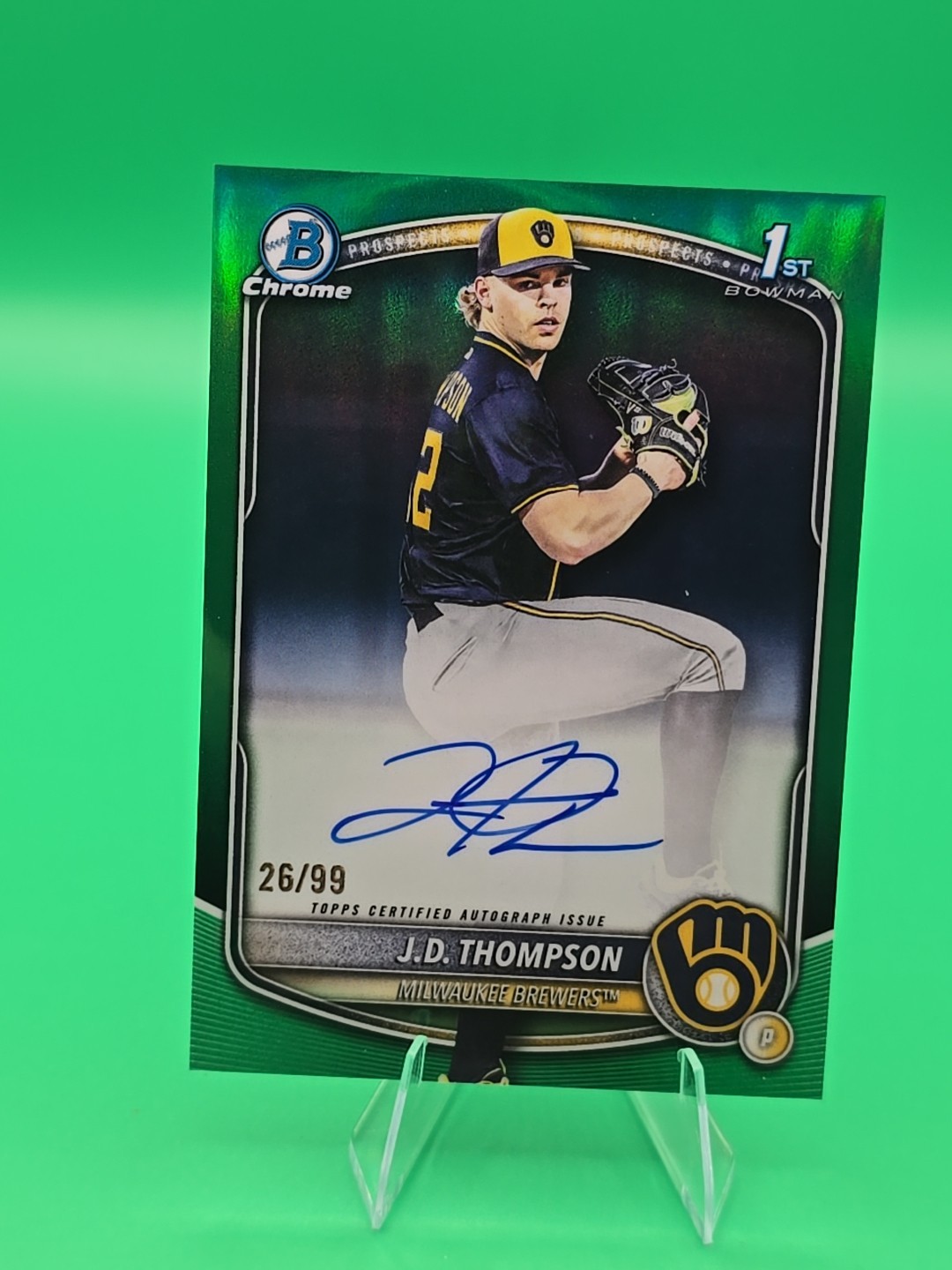 2025 Bowman Draft - Chrome Prospect Auto True Green 26/99 JD Thompson CPA-JT