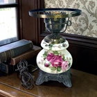 New ListingVtg GWTW Hurricane Lamp BASE Only Hand Painted Pink Roses Milk Glass Ornate 10"