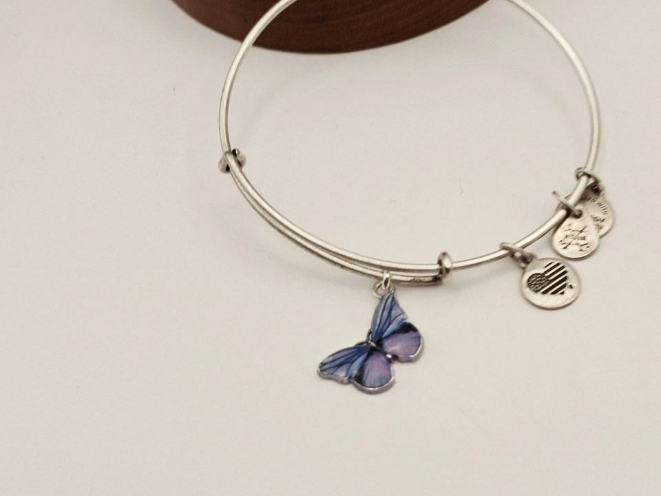 Alex & Ani Silver Bracelet With Purple Butterfly 🦋 🦋 Generic Metal Charm ✨️ - Image 4 of 4