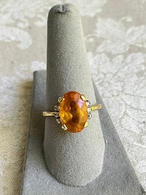 18K Solid Yellow Gold Classic Vintage Cocktail Citrine Diamond Ring Size 10
