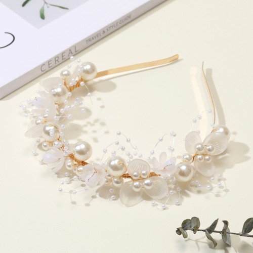 Korean Fashion Flower Garland Headband Simple Design Beaded Headpiece Wedding - Picture 12 of 14