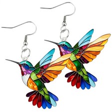 Acrylic Hummingbird Earrings Colorful 2D Design Women's Pendant Dangling Earring