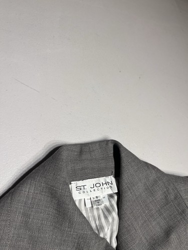 St. John Blazer Women’s 8 Gray Belted Button Jacket Suit Coat Cotton Silk - Picture 8 of 12