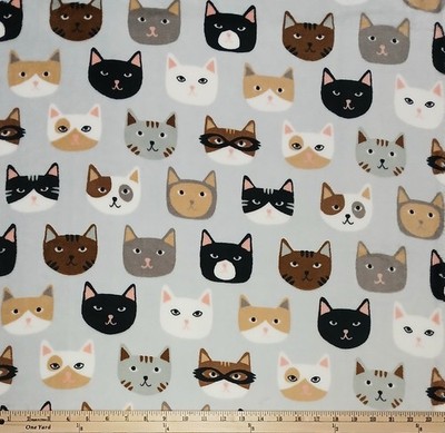Minky Cats Kittens Kitty Heads Faces Pets Minky Plush Fabric by the Yard A621.28