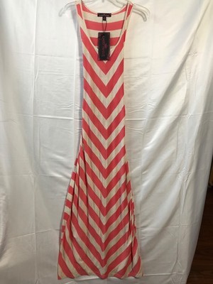 Vintage Almost Famous Chevron Striped V-Neck MAXI Dress Size M Poly/Rayon/Linen