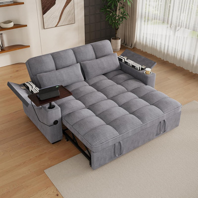 65'' 3-In-1 Convertible Sofa Bed, Space-Saving Pull-Out Sleeper Loveseat with 360
