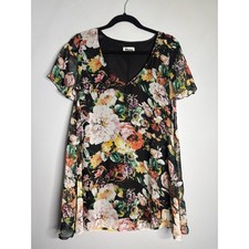 Show Me Your Mumu Black Floral Mini Dress Size S Bell Sleeve Scoop Neck