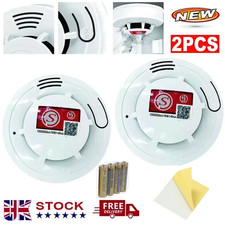 2 x Home Fire Alarm Smoke Detector Gas Sensor Twin Pack with Batteries