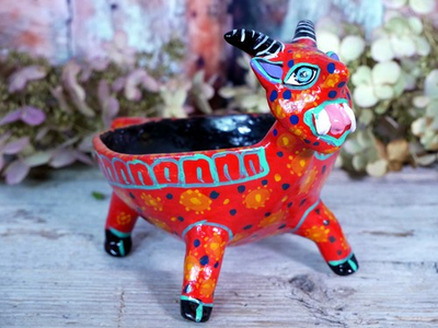 #ad Red Devil Demon Coconut Bowl Handmade Hand Painted Guerrero Mexican Folk Art $32.00