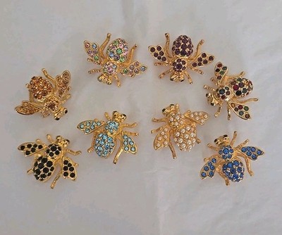 Huge Vtg JOAN RIVERS Colorful RHINESTONE BEE PIN LOT OF 8