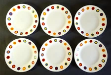 SET OF 6 Corelle Hot Dots Bread Plates 6.75" Diameter Made In USA