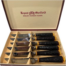 Coltello da bistecca vintage Sheffield England acciaio inox corna finte - set da 6 MCM