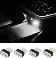 4PCS USB LED Car Interior Lights – Plug-in Ambient Night Lamps (White)