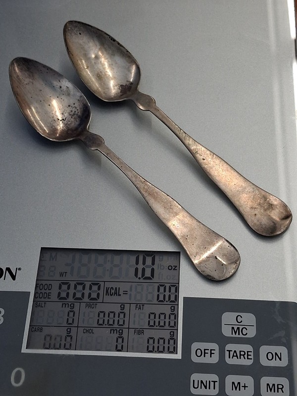 Vermont Coin Silver -PAIR Dessert Spoons J M Warden  Bradford VT 