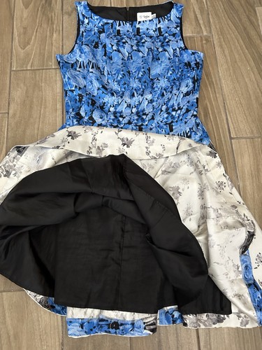 J Taylor Dress Blue Black & White Ombre Floral Lined Fit & Flare Sz 6 Sleeveless - Picture 4 of 9