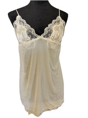 Victoria Secret Lace Trim Satin Cami Babydoll Top L Cream Y2K Soft
