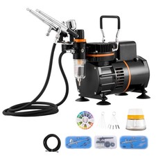 Airbrush Kit Dual Fan Air Compressor Airbrushing System Kit 3 Airbrushes