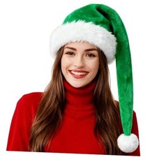 Plush Black Santa Hat Christmas Hat for Adults Unisex Long Xmas Halloween Green