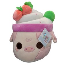 Cuddle Barn Plush Goals Strawberry Cow MOOSHAKE 10" Pink White Stuffed Animal