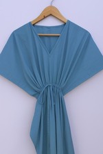 Blue 100% Cotton Kaftan Beach Gown Maxi for Womens Nightwear Caftan Dress Gift
