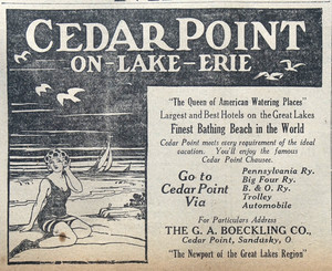 1921 Ohio State Journal Newspaper Page - Rare Cedar Point on Lake Erie Resort Ad